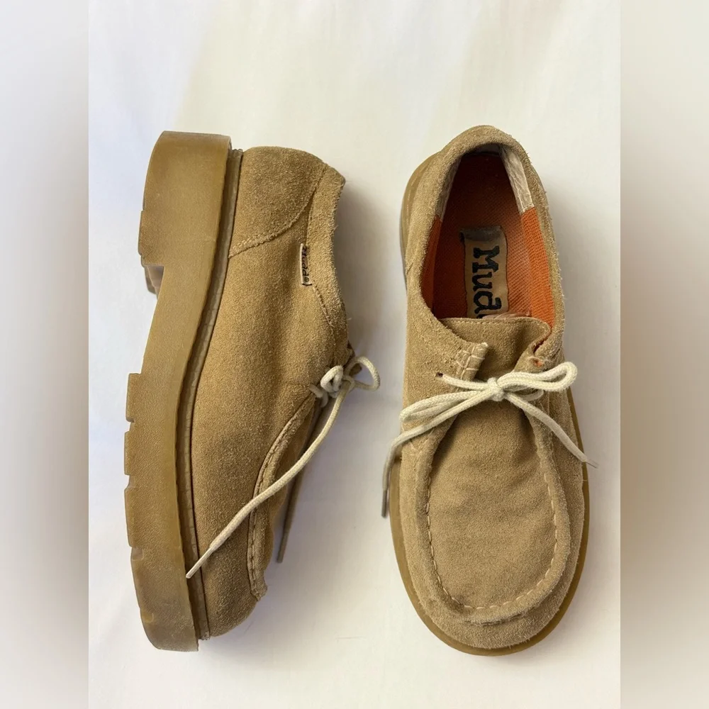 Vintage Y2K Mudd Sara Suede Leather Lug Sole Chunky Heels Loafers Platform Shoes